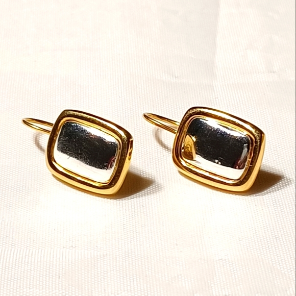 NAPIER TWO TONE DROP LEVER BACK EARRINGS - Picture 2 of 7